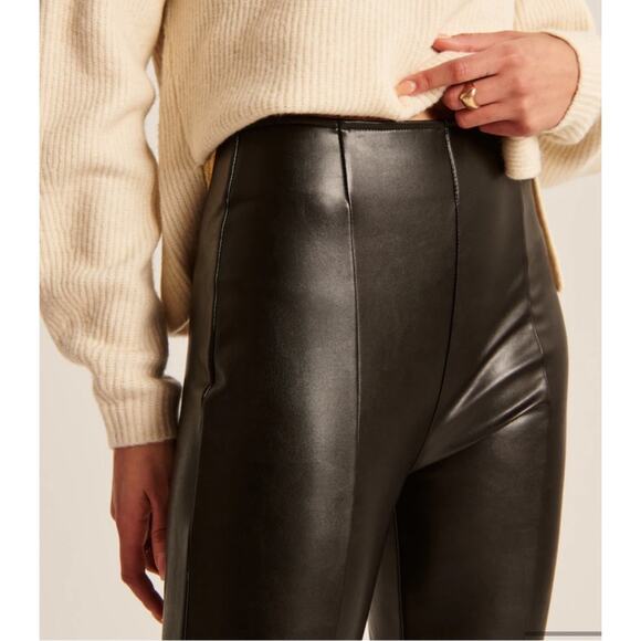 Abercrombie & Fitch Tall Black Vegan Leather High Rise Flare Side Slit Pants ML - Picture 5 of 9